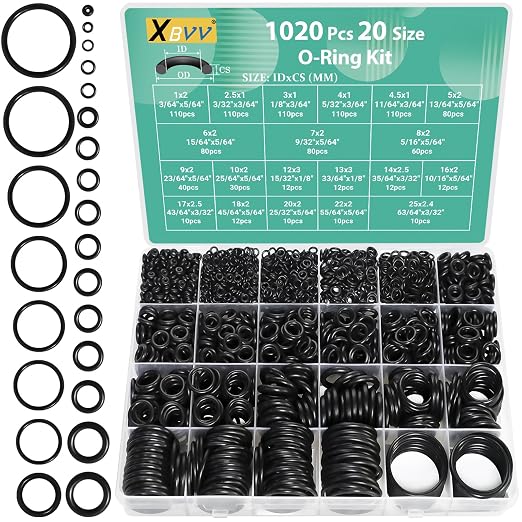 XBVV 1086 Pcs SAE O Ring and 1020 Pcs Metric O Ring Assortment Kit for Automotive Hydraulic Faucet Plumbing Pressure Washer Sealing Repair(2 in1 Kit)