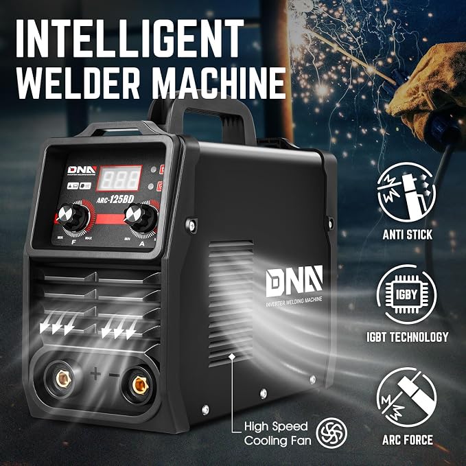 DNA Motoring 125A ARC Stick Welder, 110V Portable ARC MMA Welding Machine, IGBT Inverter with Digital Display, 60% Duty Cycle, Black, TOOLS-00380