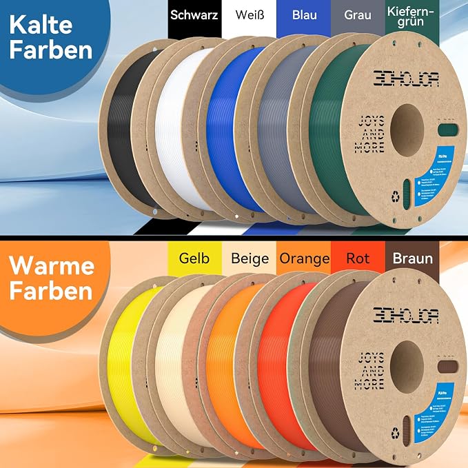 3DHoJor PLA+ 3D Printer Filament Bundle,10KG PLA Plus Filament 1.75mm, 3D Filament Multicolor, 1KG Spool, 10 Pack, Black+Cold White+Grey+Red+Blue+Yellow+Pine Green+Orange+Brown+Beige