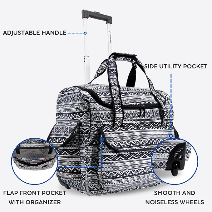 J World Donna Rolling Tote Bag on Wheels for Women. Roller Laptop Briefcase. Overnight Weekender Teachers Work, Tribal