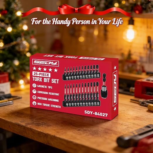 25-Piece Torx Bit Set, 1''&2.5'' Security Tamper Proof Torx Impact Screwdriver Bits, T5-T40 CNC Machined Magnetic Tips, S2 Steel Star Bit, High Torque Strength Precision Tools with Storage Box