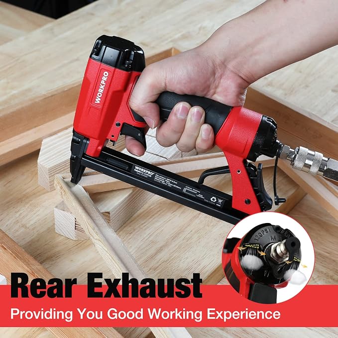 WORKPRO Pneumatic 20 Gauge Staple Gun, T50 Upholstery Stapler with 1260pcs Staples 1/4”to 5/8”, Rear Exhaust, for Carpentry, Woodworking and DIY Projects