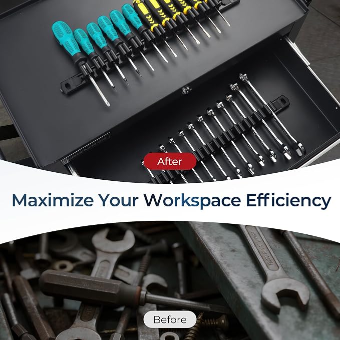 Reniteco Magnetic Screwdriver Organizer and Magnetic Wrench Organizer, Aluminum Rail Tool Holder, 12 Removable Clips, Fits Screwdrivers, Wrenches & Hand Tools, Dual Mount, Tools Not Included