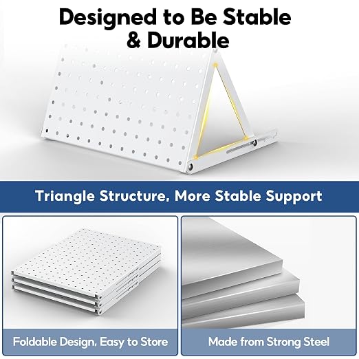 4 Pack Pegboard Display Stand, Sturdy Anti-tip Design,Small Peg Board Tabletop with 48 Hooks, Adjustable Metal Peg Board for Vendor Display, Craft Show, Jewelry Display 16''X12'' – White