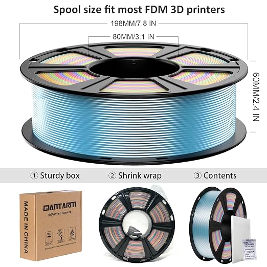 GIANTARM 3D Printer Filament Silk PLA,1.75mm Gradient Rainbow PLA Color Changing Filament with Vacuum Packaging,1kg (2.2lbs) Spool,Dimensional Accuracy +/- 0.02 mm