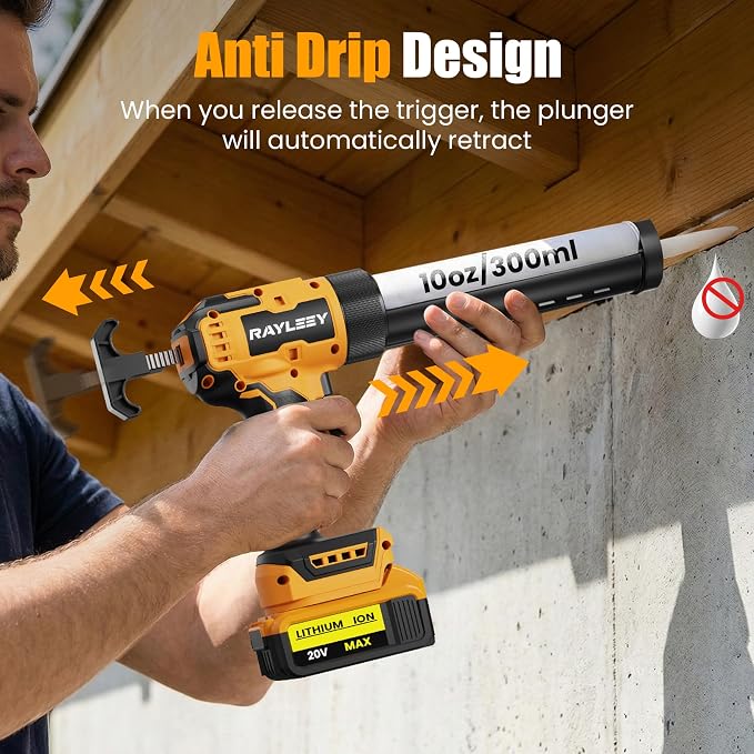 Electric Caulking Gun Compatible with Dewalt 20V Battery (without battery), Battery Powered Caulk Gun with 9pcs Caulk Remover Tool, 6 Adjustable Speeds, Dripless Silicone Gun for Filling, Sealing