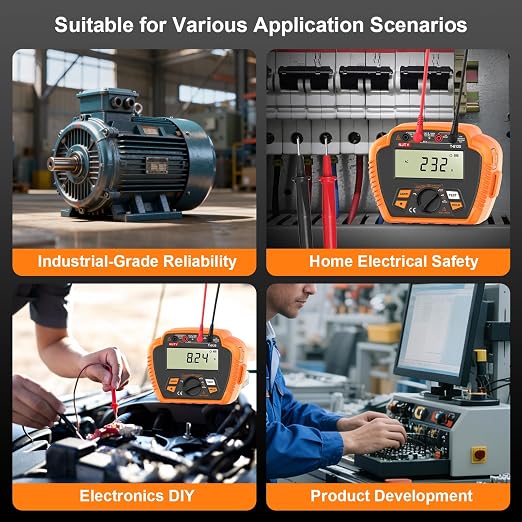 NJTY T6125 Digital Insulation Resistance Tester, 2500V Megohmmeter, 0.01MΩ–200GΩ, AC Voltage (10V-600V), Low Resistance (0.01Ω-60Ω), Data Hold, Over-Range Alarm, Auto Shutdown, Backlit LCD