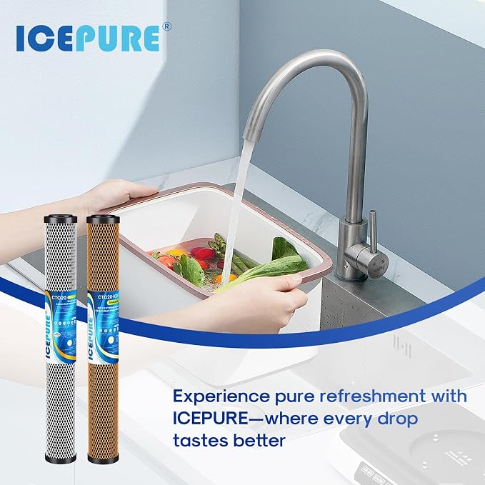ICEPURE 20" x 2.5" Whole House CTO Carbon Water Filter Cartridge, 2-Stage Activated Carbon Block and KDF Heavy Metal Removal Filter Combo Kit Replacement for 20 Inch Water Filter System, 1 Pack