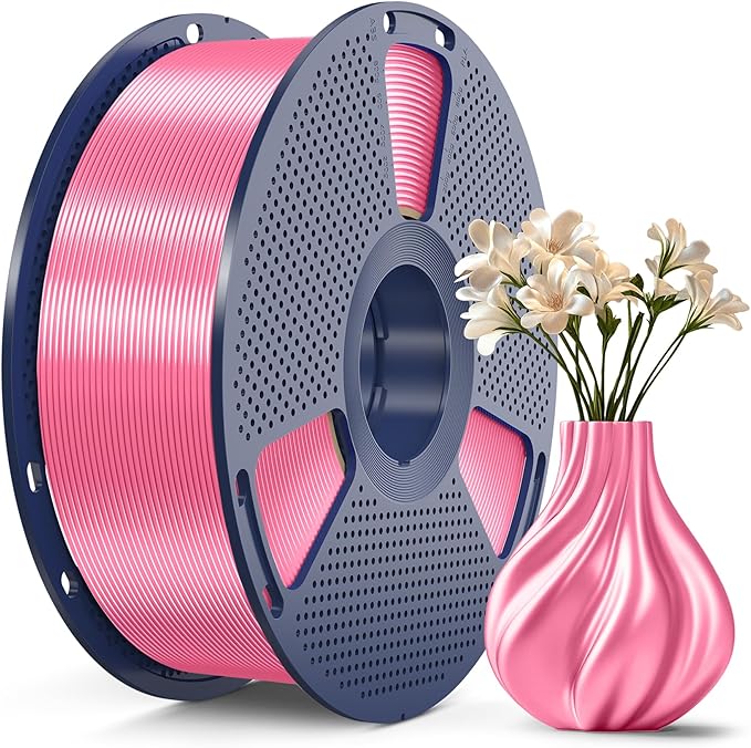 SUNLU 3D Printer Silk Filament,Shiny Silk PLA Filament 1.75mm, Smooth Silky Surface, Great Easy to Print for 3D Printers, Dimensional Accuracy +/- 0.02mm, Silk Pink 1KG