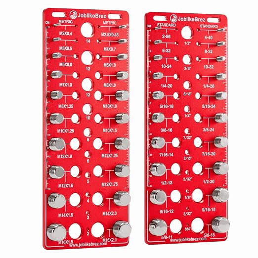 Thread Checker, 60 Nut and Bolt Thread Checker, 20 Standard & 20 Metric & 20 Drill/Screw Gauge, Bolt Size Finder, Wall-Mountable Bolt Thread Identifier Gauge with Inch & CM Ruler