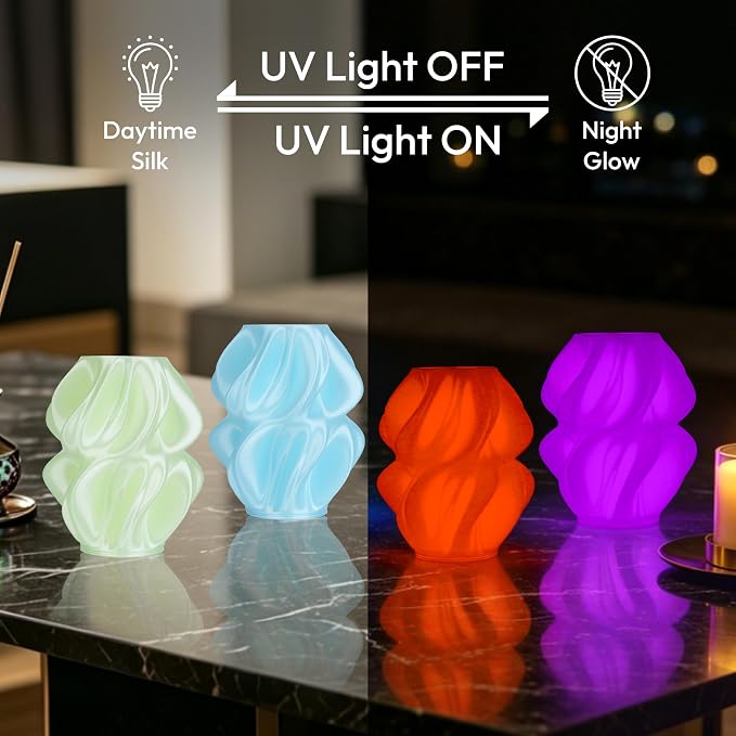 AMOLEN Silk Glow in the Dark Filament Multicolor, Glow Filament Silk Green, Blue, Purple, Orange Red 1.75mm PLA Filament, Dimensional Accuracy +/- 0.02 mm, 200g X 4 Pack