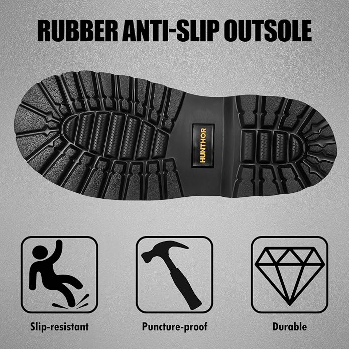 Rubber Work Boots with 800g Insulation, Puncture-Proof Steel Toe & Shank, Lightweight EVA Outsole Waterproof Insulated Neoprene Hunting Boots for Farming, Construction and Manufacturing (Size 6-14)