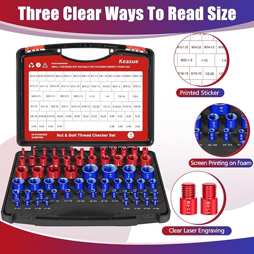 64Pcs Thread Checker, Nut and Bolt Thread Checker, 36 Inch & 28 Metric Box Set Thread Gauge, Thread Checker Standard and Metric Suitable for Size Checker of Bolts or Nuts in Narrow Areas