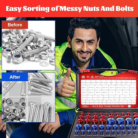 50 Pcs Standard and Metric Nut Bolt Thread Checker Kit,Inch Size Gauges Finder Tool,Detachable Screw Identifier Thread Especially for Tread Fasteners Measuring