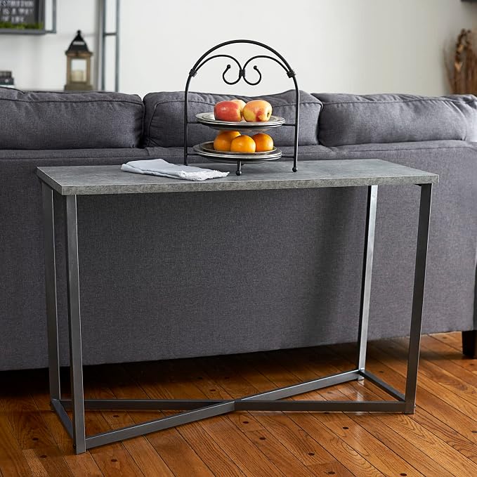 Household Essentials Slate Concrete Top Console Table with Black Iron Base