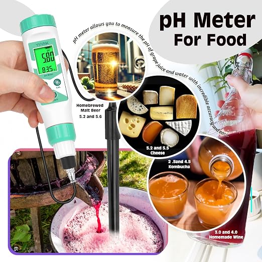 Smart pH Meter for Laboratory, Digital pH Tester, Accurate Hydroponic pH Test Kits, pH Meter with line for Pool Aquarium Water Treatment Accurately Measure and Monitor pH in Wide Range of Media