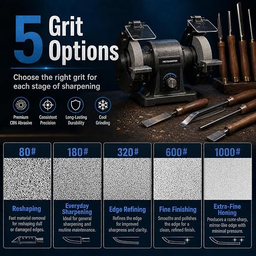 6" CBN Grinding Wheel 600 Grit for Bench Grinder, 1/2" Arbor, 1" Wide, Sharpening Wheel for HSS Tools, Lathe Chisels and Woodturning Tools