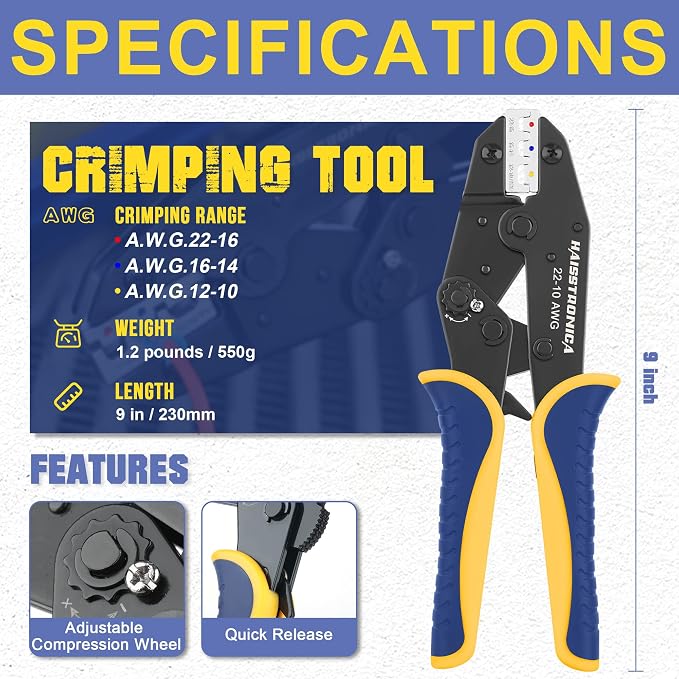haisstronica Wire Stripper and Crimping Tool Crimping Tool For Heat Shrink Connectors-AWG 22-10
