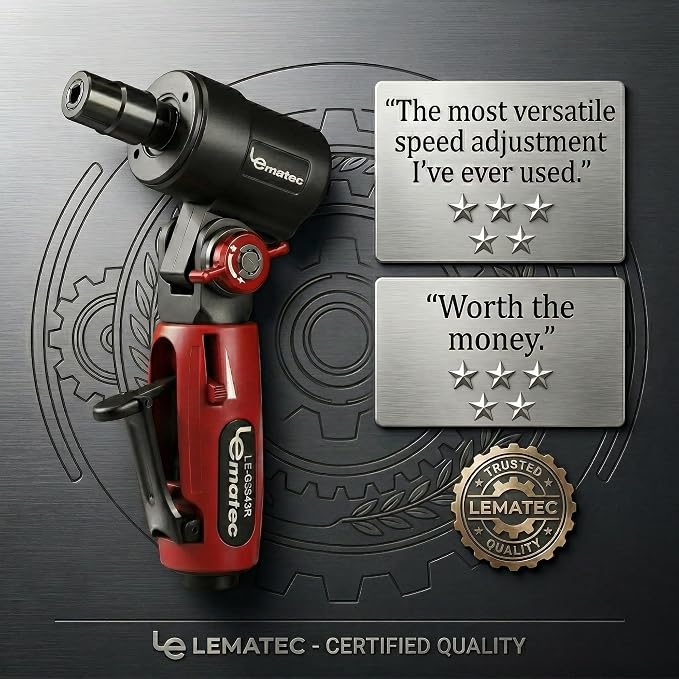 LE LEMATEC Pneumatic Die Grinder, Adjustable 90 Degree Air Angle Tool | 20000 RPM, swivel head, 1/4 collet, metal grinding, porting, weld prep, quiet