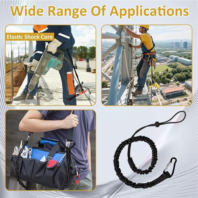 Tool Lanyard 20 Pack, Retractable Tool Tether with Aluminum Screw Lock Carabiner and Adjustable Loop End, Heavy Duty Safety Fall Protection Tool Leash for Construction Scaffolding Roofing