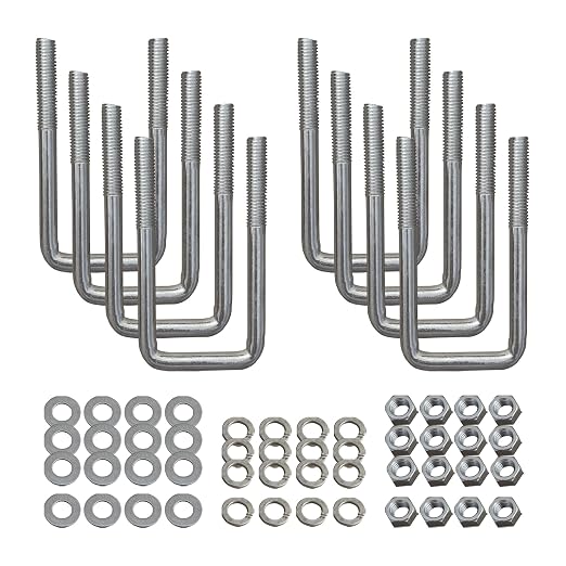 A.A Square U Bolts with Hardware for Boat Trailer, Electro-Galvanized Steel, 1/2" Diameter x 2-1/8" x 4-3/4" for 2x3 Beam (8 Pack)