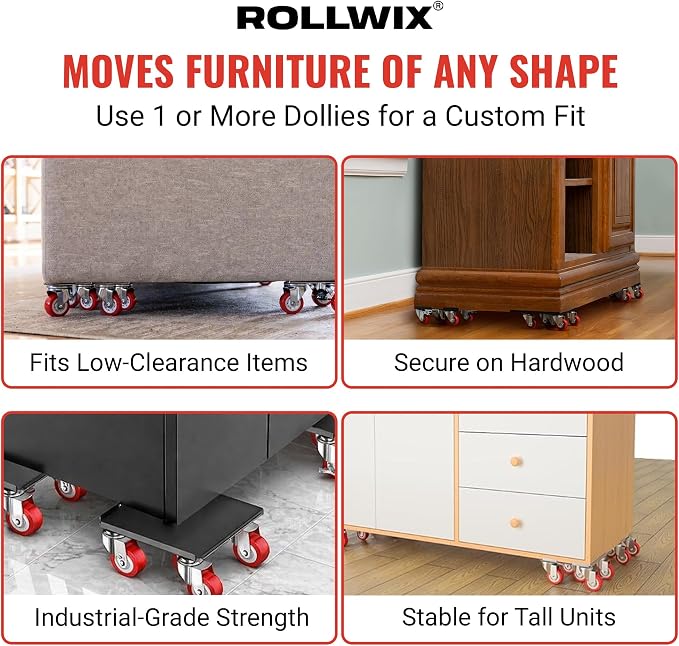 4000lb Capacity - 6.9" x 6.9" Large Heavy Duty Furniture Movers, Steel Furniture Dolly Heavy Duty, Pool Table Dolly - Furniture Lifter with 360° Rotatable Silent Rubber Universal Wheels, Dolly Kit