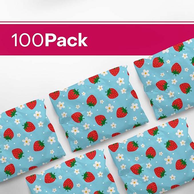 10x13 Poly Mailers – Summer Strawberries – Waterproof, Tear-Resistant Shipping Bags with Adhesive Seal – 100 Pack – Package Mint
