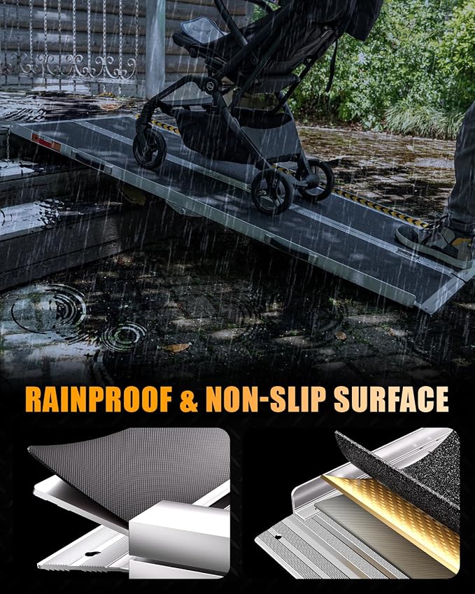 VNN Portable Wheelchair Ramp 6FT, Seamless Non-Slip Aluminum Ramps for Wheelchairs for Home, Handicap Wheelchair Ramps for Home Steps, Aluminum Loading Dock Plates, Doorways