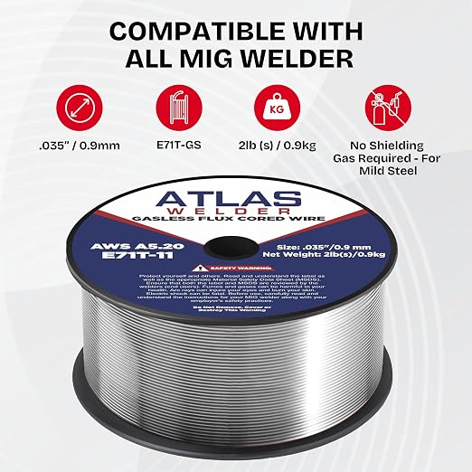 (3 Pack) ATLASWELDER Flux Core Welding Wire, E71T-GS .035 Inch 2LB, Gasless Mild Steel MIG Welding Wire with Low Spatter for All Position Welding