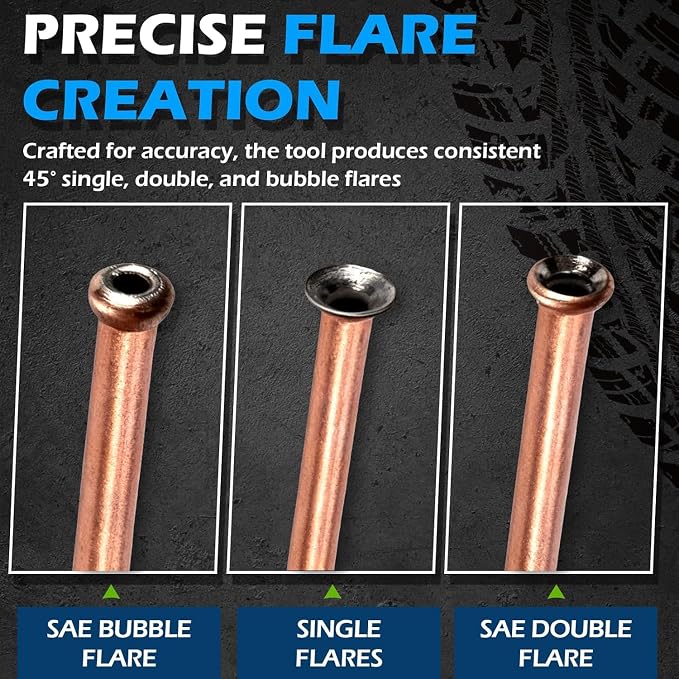 Brake Line Flaring Tool Kit 7-Piece, 3/16" 1/4" SAE Double & Bubble Flare Tool, 45° Flaring Tool for Brake & Fuel Lines, 3/16 Brake Flare Tool for Automotive Hydraulic Repair (7)