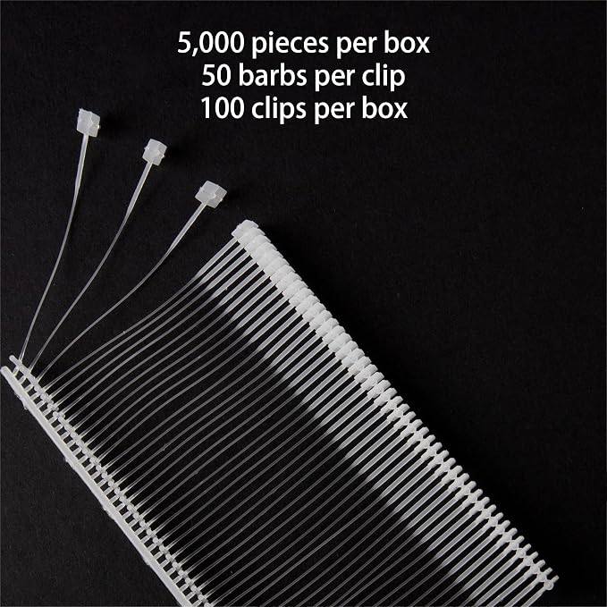 Perco 5,000 Pieces 50mm [2 Inches] Regular Clear Plastic Tag Barbs – T-Mould Attachments for Standard Tagging Gun – Ideal for Clothing, Price Tags, and Labels