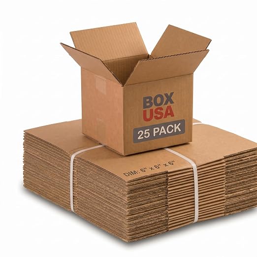 BOX USA Small Shipping Boxes 6"L x 6"W x 6"H (25-Pack) - Cube Corrugated Cardboard Packaging Boxes for Shipping, Packing, Moving, and Storage at Home, Office, or Business