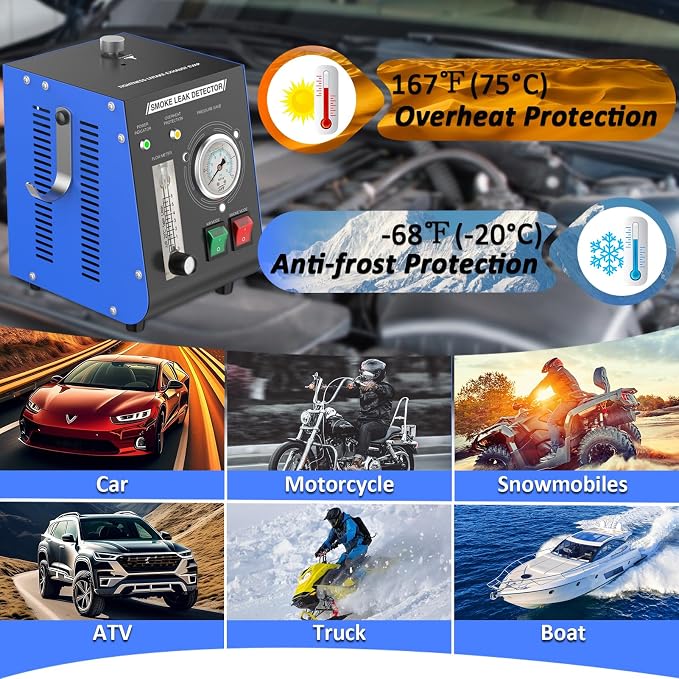 Smoke Machine Automotive Leak Detector Built in Air Pump, EVAP Smoke Machine Leak Tester with Pressure Gauge and Flow Meter, Dual Mode Smoke Tester Automotive for All DC 12V Vehicles