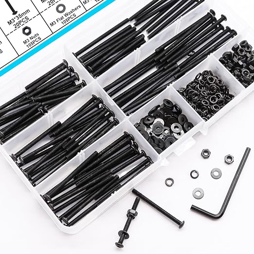 420PCS Black M3 Button Head Hex Socket Cap Screws, M3 x 30/35/40/45/50mm Metric Screws Bolts Nuts Washers Assortment Kit, 10.9 Grade Alloy Steel