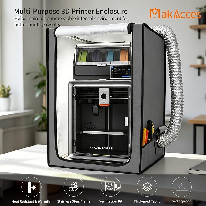 Resin 3D Printer Enclosure with Ventilation, 3D Printer Vented Enclosure Tent Cover Eliminate Odors Dustproof Isolate Noise,Compatible with Elegoo Anycubic Creality Series Resin LCD UV 3D Printers