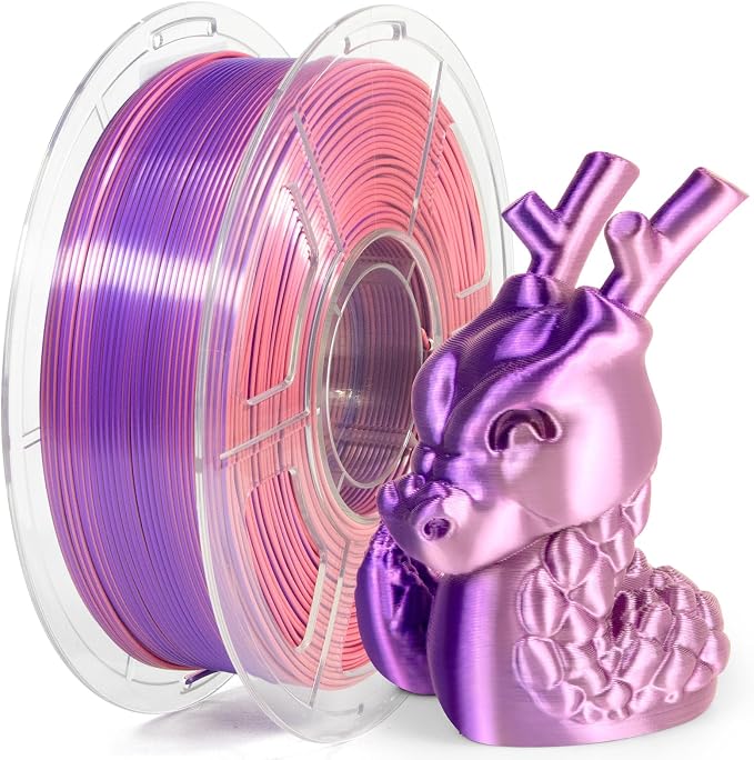 iSANMATE 3D Printer Filament, PLA Filament 1.75mm Dual Color Filament, Shiny Silk PLA Coextruded Filament, 3D Printing Filament Magic PLA,1 kg/Spool (Purple and Pink)
