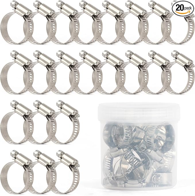 U.S. Solid 20PCS Hose Clamps Stainless Steel Adjustable 3/4"–1 1/4" (18–32mm) Worm Gear Hose Clamp, Heavy Duty Metal Hose Clamps for Automotive, Pipe, Radiator Plumbing