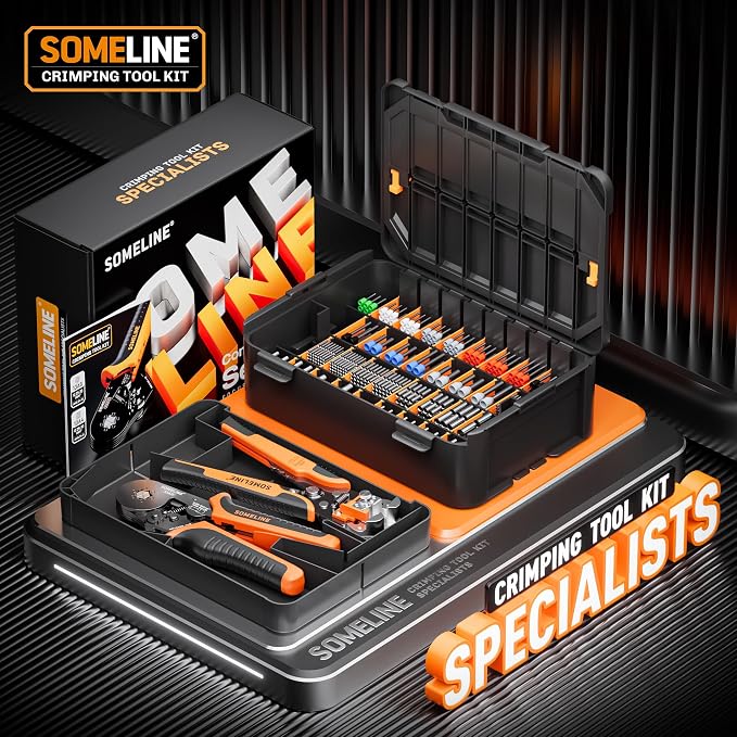 SOMELINE Ferrule Hexagonal Crimping Tool Kit, 36 Sizes Ferrules, AWG 24-8 Ferrule Crimper, with Hexagonal Crimper and Automatic Wire Stripper, Ferrule Terminal Assortment Kit (Stackable Tool Box)