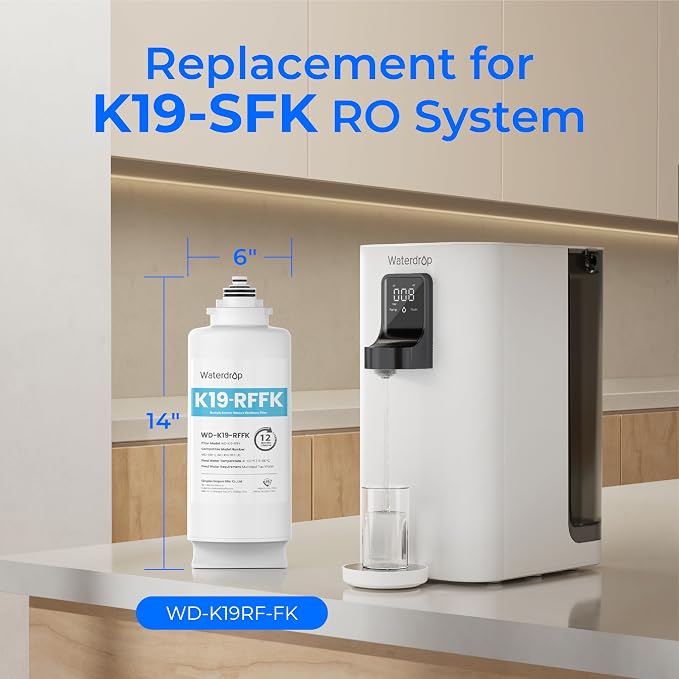 Waterdrop K19RFFK Filter, Replacement for K19-SFK System, 12-Month Lifetime | Added Alkaline Minerals, Long Filter Lifespan, Easy and Quick Filter Replacement, Countertop Reverse Osmosis Filter