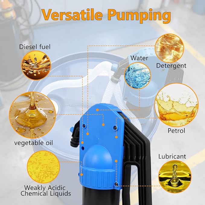 Lever Action Manual Drum Pump for 55 Gallon Barrel, Non-Electric Hand Pump 1 Pint Per Stroke with 6.6ft 3/4" Corrugated Hose, 2" Bung Adapter for High Viscosity Oil Diesel Antifreeze Agricultural