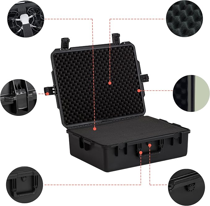 MEIJIA Premium Large Waterproof Hard Camera Case,Hard Protective Case with customizable fit foam,Full Protection with Light&Convenient Design,Elegant Black (24.6"X19.7"X8.6")