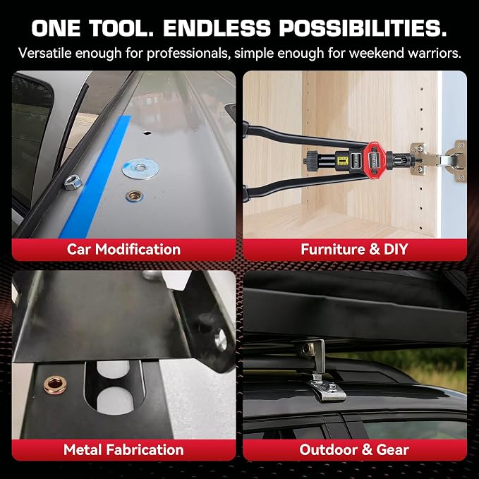 KOOPOOL 16" Rivet Nut Tool Kit, Heavy-Duty Rivnut/Nutsert Tool with 7 Mandrels (M6, M8, M10, 1/4"-20×2, 5/16"-18, 3/8"-16) & 70 Rivet Nuts, Rugged Rivnut Tool Kit with Carrying Case (16")