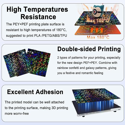 184x184mm PEF+PEY Holographic Build Plate for Bambu Lab A1 Mini, Rainbow Confetti PEF+Galaxy PEY Spring Steel Plate Print Bed for Bambu Labs 3D Printer