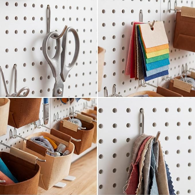Spampur 6 Pack Peg Board Organizer, Includes Metal PegBoard and Accessories | White Pegboard Panels with 50 Pcs Hooks and Baskets, Wall Organization for Office, Craft Room, Ornaments Display, Sewing Room