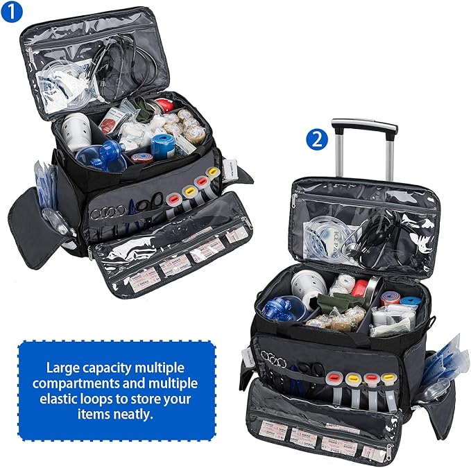 Medical Bag Rolling Roller Bag Trolley Duffel Nurses EMT CNA RN Empty for First Aid Responder Home Health Care Nursing Student Roll Duffle Bag Carry on Wheels Wheeled Work Physicians Doctor