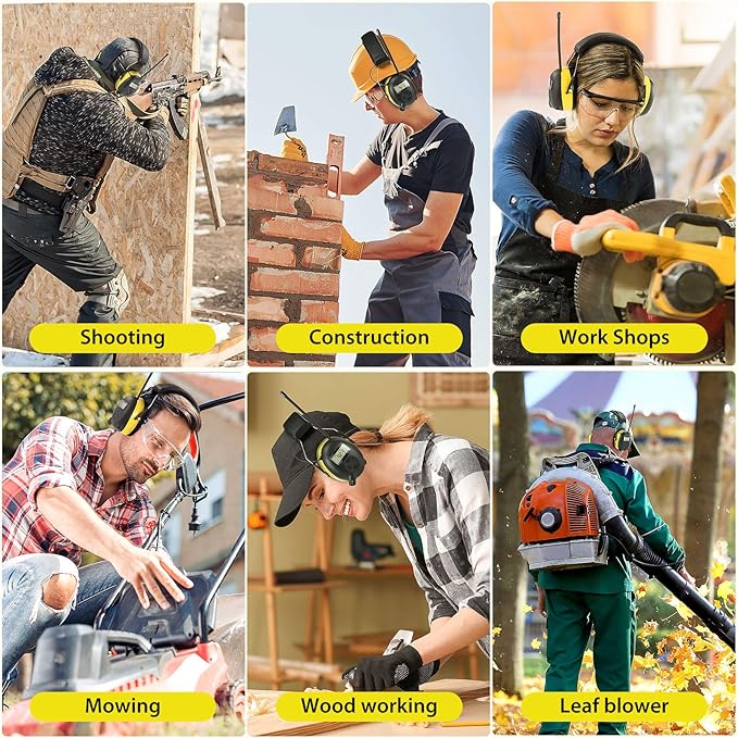 BJKing AM/FM Radio Headphones with Digital Display, 30dB AM FM Hearing Protection Safety Ear Muff, Ear Protection Headphone for Mowing, Landscaping, Shooting and Construction Black-Green