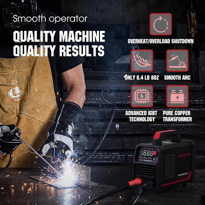 YESWELDER 205Amp Stick Welder Large LED Display with Lift TIG Torch, Digital Inverter IGBT ARC Welding Machine, 110V/220V Dual Voltage Hot Start Portable MMA Welder Machine, Arc force