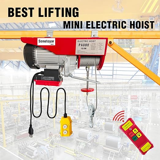 Electric Hoist 2 in 1,1760lbs Electric Hoist Winch with 98ft Wireless Control&Wired Remote Control,110v Electric Hoist 59ft/29.5ft Lifting Height for Garage Warehouse Factory,Single/Double Slings
