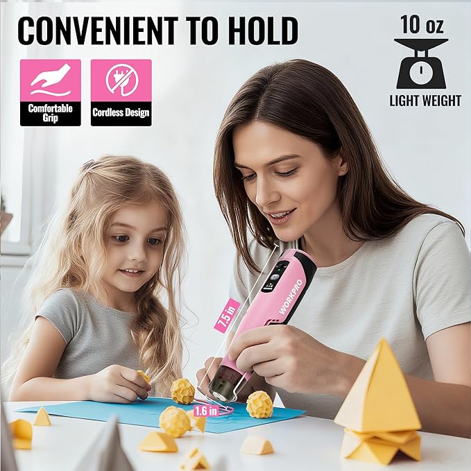 WORKPRO 7.2V Cordless Mini Heat Gun for DIY Crafts, 4000mAh Hot Air Gun, 1.5s Fast Heating, 3 Temp Settings (Cool/572°F/842°F), USB-C Rechargeable - Pink Ribbon