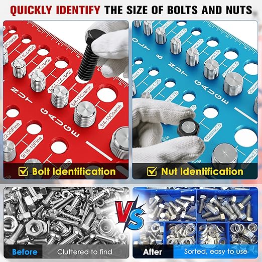 68 Nut and Bolt Thread Checker Standard and Metric,Bolt Size and Thread Gauge with 26 Standard & 26 Metric Bolt & 16 Drill Bit Gauge,Bolt Size Finder Bolt and Nut Identifier Gauge
